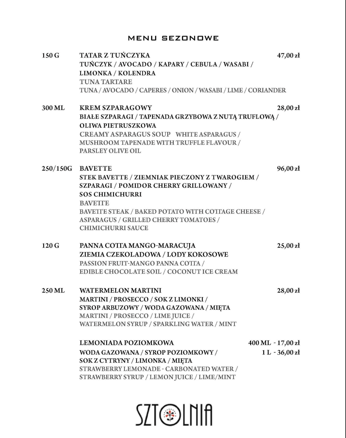 Sezonowe menu Sztolni